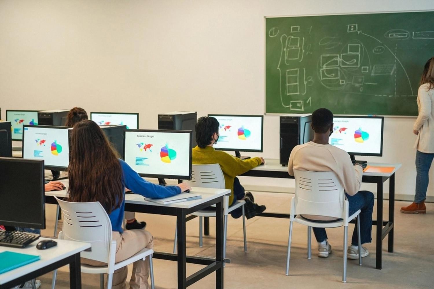 Students studying business analytics as part of an OTHM Level 7 programme